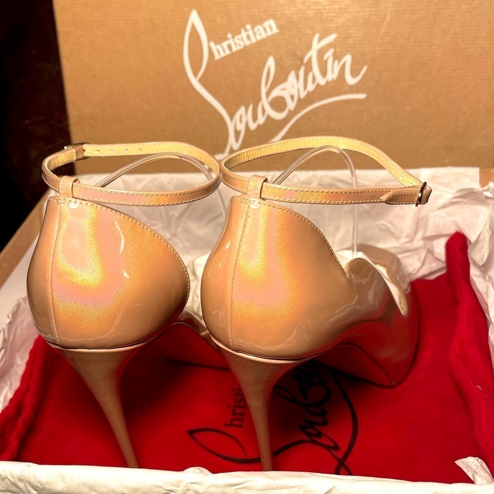 Christian Louboutin RoundChick Alta 120 Iridescent patent nude peeptoe pump EU39 - Picture 8 of 11